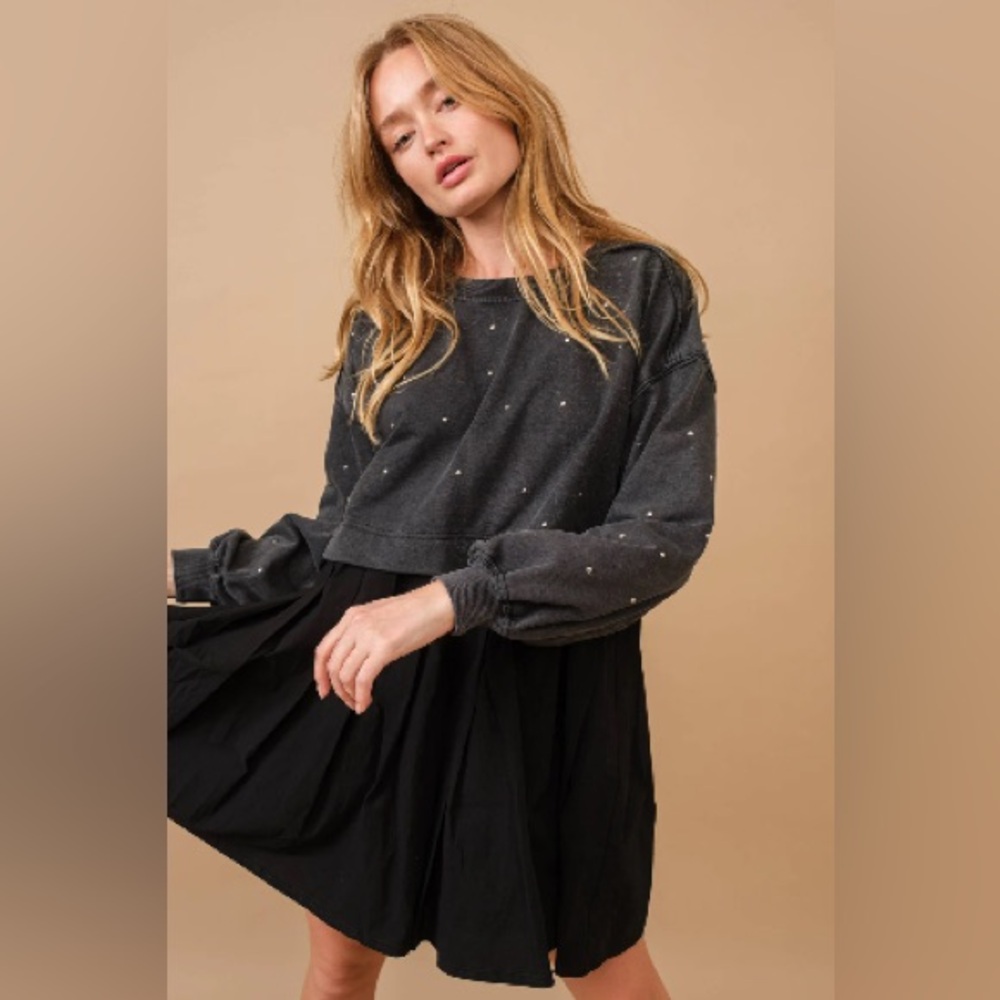Blue B Studded Sweatshirt Dress